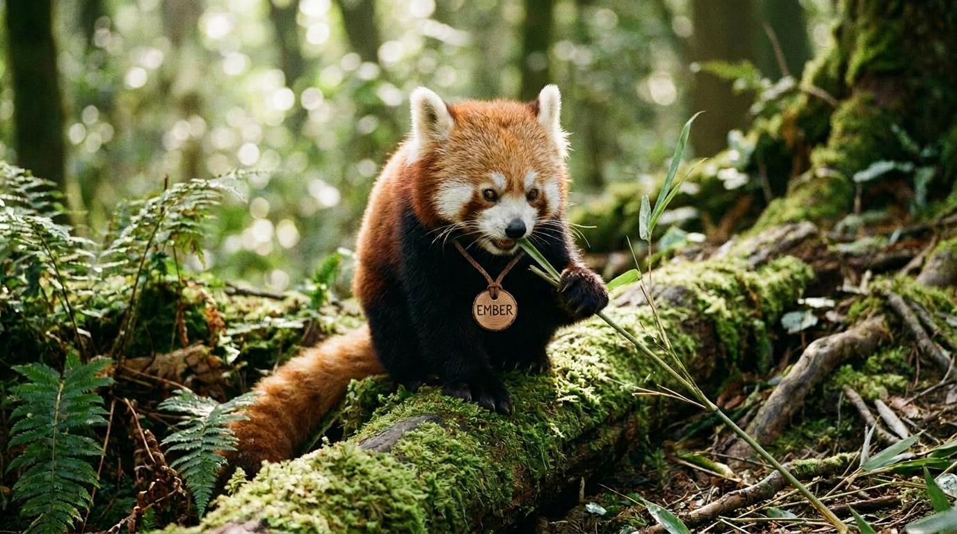 Gemini 3 Pro img2img — same panda with a wooden name tag added