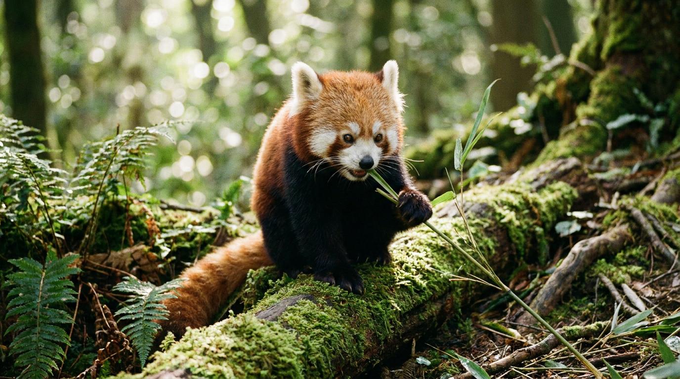 Gemini 3 Pro txt2img — red panda eating bamboo on a mossy log