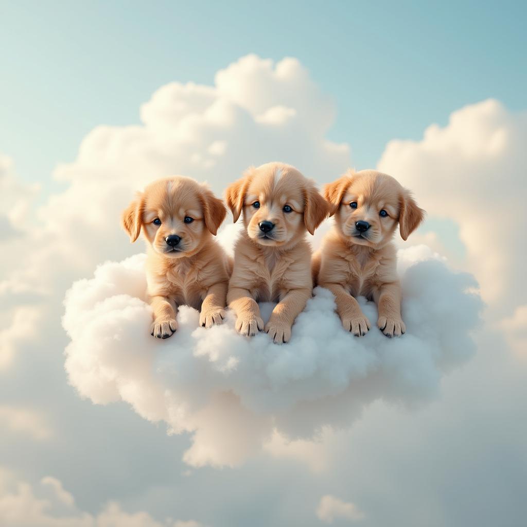 Generated puppies sitting in a cloud